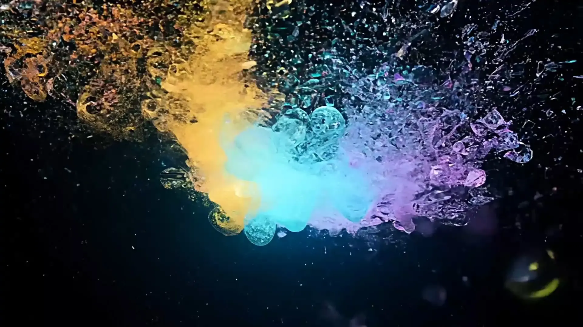 Abstract Fluid Art with Colorful Underwater Explosion Overlay